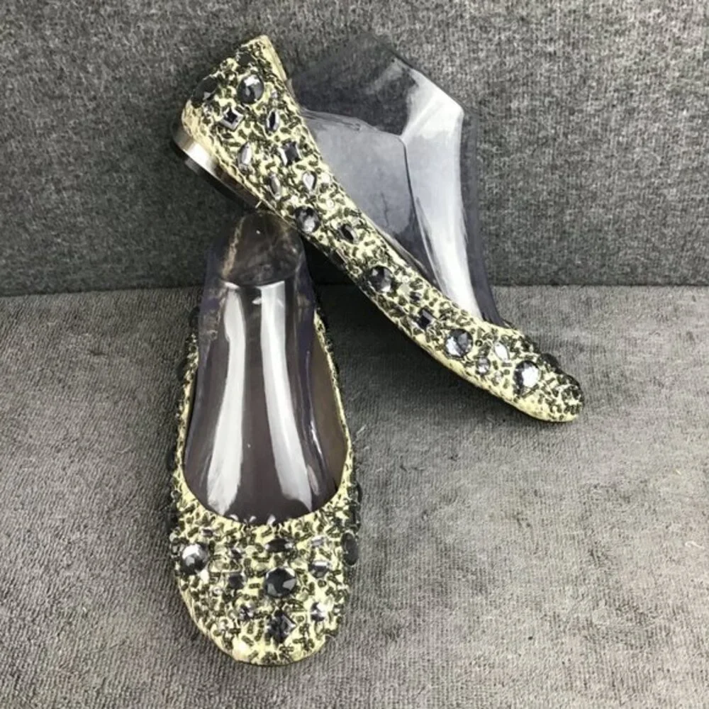 Rare Kenneth Cole Sparkle‎ N Shine Leather Snakeskin Jeweled Flats Sz 10 M